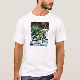 Gelbe Daffodien Blume im Schnee T-Shirt