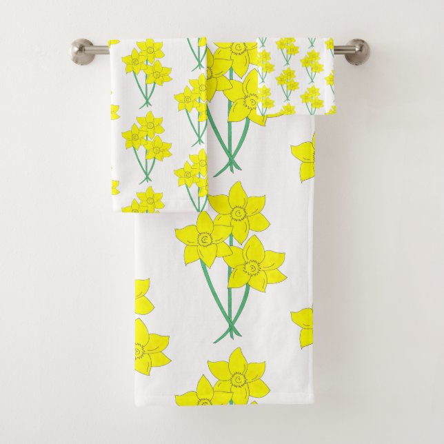 Gelbe Daffodien Frühlingsblumen Blumenstrauß Badhandtuch Set (Insitu)