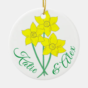 Gelbe Daffodien Frühlingsblumen Blumenstrauß Keramik Ornament