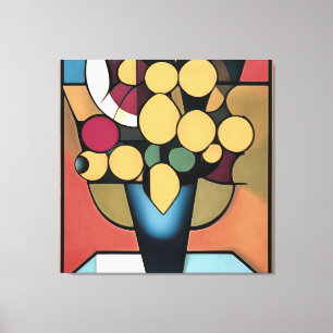 Gelbe Daffodien im geometrischen Stil der Blauen V Leinwanddruck