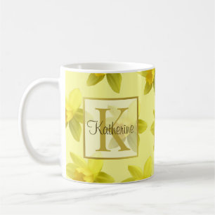 Gelbe Daffodien Muster Monogramm Kaffeetasse