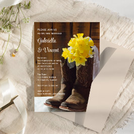Gelbe Daffodien und Cowboy Boots Western Hochzeit Einladung