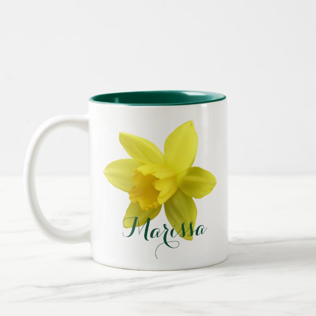 Gelbe Daffodil Blütengrün Zweifarbige Tasse (Links)
