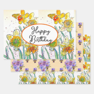 Gelbe Daffodin Affodin Blume Wasserfarbe Geschenkpapier Set