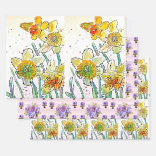 Gelbe Daffodin Affodin Blume Wasserfarbe Geschenkpapier Set