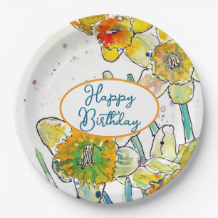Gelbe Daffodin Affodin Blume Wasserfarbe Pappteller