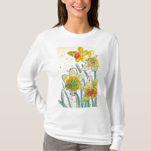 Gelbe Daffodische Aquarellkunst Frauen T Shirt