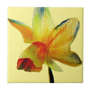 Gelbe Daffodische Aquarellkunst Frühlingskunst Blu Fliese