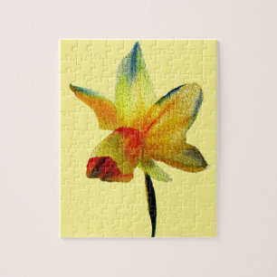 Gelbe Daffodische Aquarellkunst Frühlingskunst Blu Puzzle