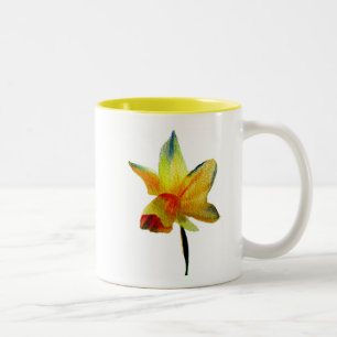 Gelbe Daffodische Aquarellkunst Frühlingskunst Blu Zweifarbige Tasse