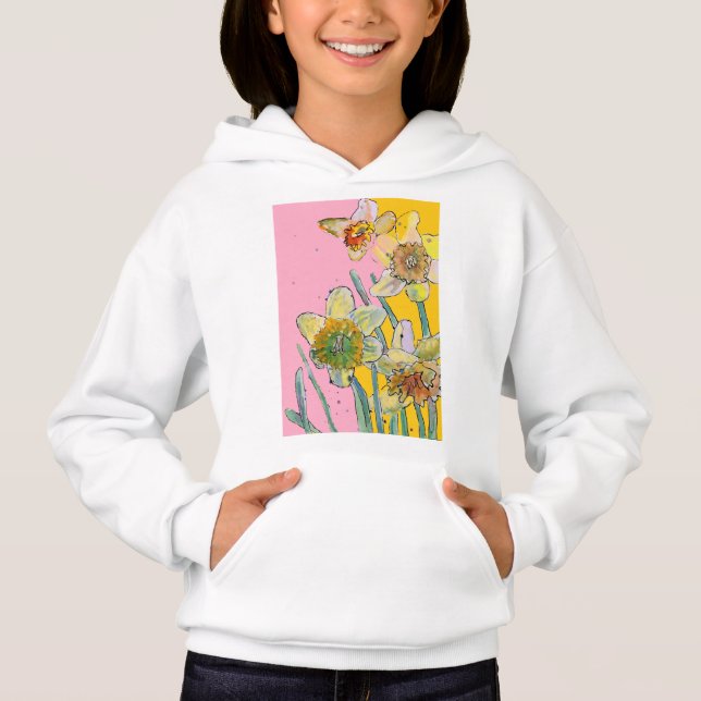 Gelbe Daffodische Aquarellkunst Giro del Malcanton Hoodie (Vorderseite)