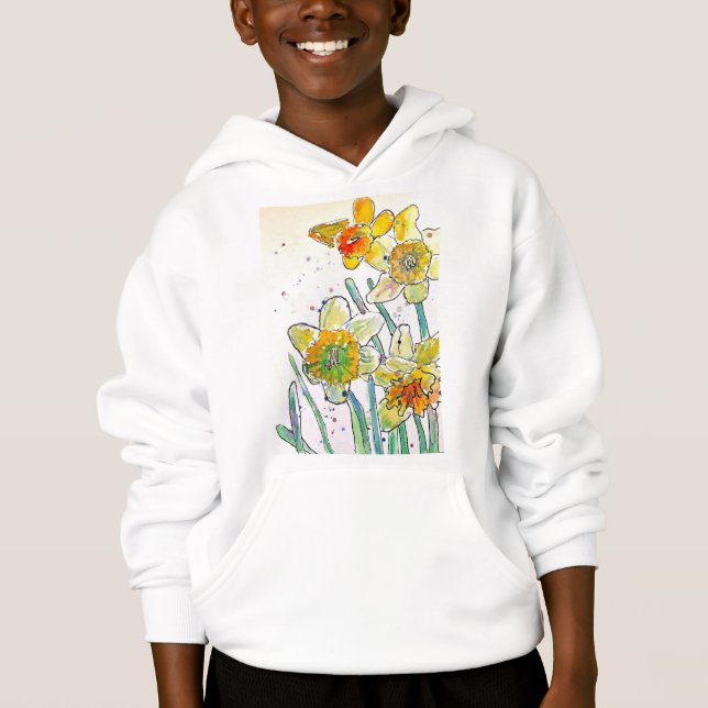 Gelbe Daffodische Aquarellkunst Giro del Malcanton Hoodie (Vorderseite)