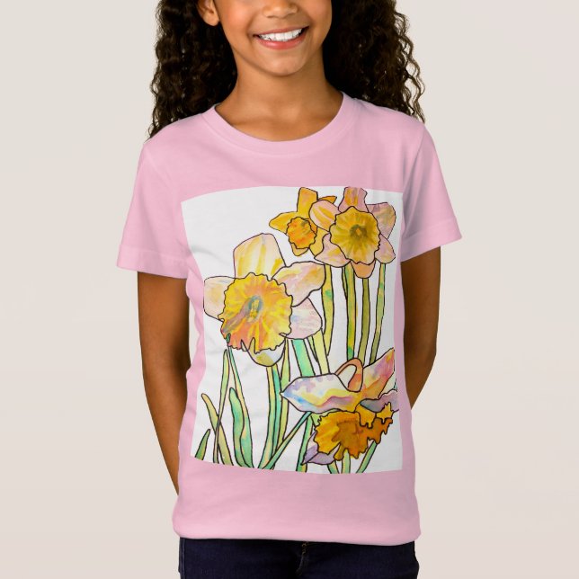 Gelbe Daffodische Aquarellkunst Giro del Malcanton T-Shirt (Vorderseite)