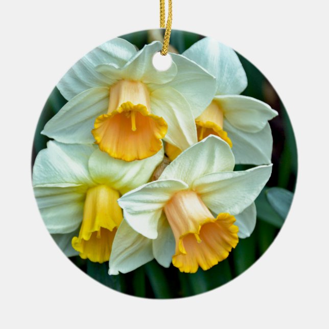 Gelbe Daffodische Blume Keramikornament (Vorne)
