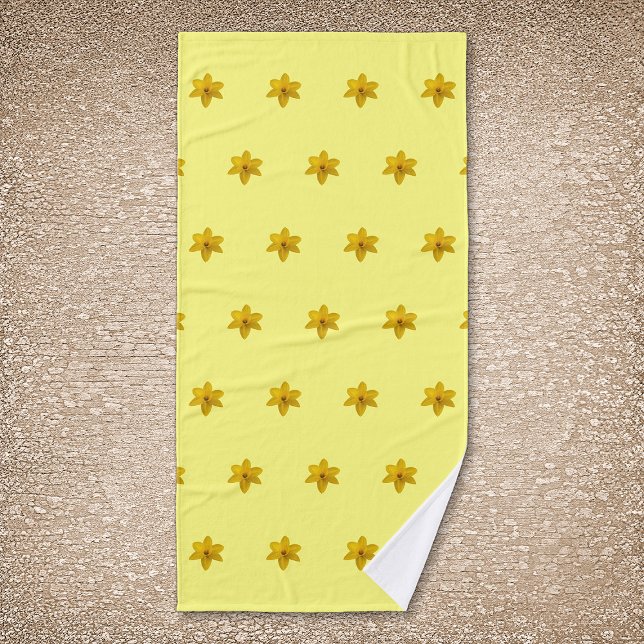 Gelbe Daffodische Blume Nahtloses Muster Badehandtuch (Yellow Daffodil flower seamless pattern on bath towel.)