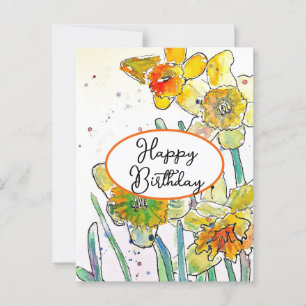 Gelbe Daffodische Blume Wasserfarbe Geburtstag Postkarte