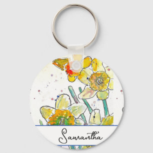 Gelbe Daffodische Blume Womans Name Schlüsselring Schlüsselanhänger