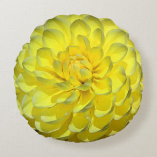 Gelbe Dahlia-Blume Rund-Akzent-Throw-Kissen Rundes Kissen