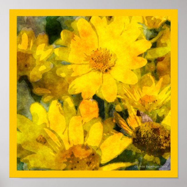 Gelbe Daisy-Blume Aquarellfarben Poster (Vorne)