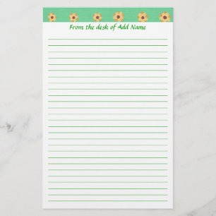 Gelbe Daisy-Blume Muster Grüne Linde Stationierung Briefpapier