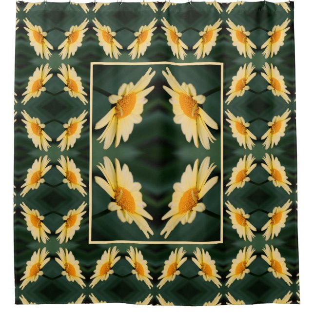 Gelbe Daisy-Blume Nah Up-Muster Duschvorhang (Vorderseite)