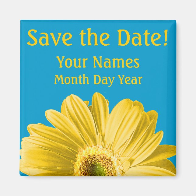 Gelbe Daisy-Blume Save the Date kundenspezifisch Magnet (Vorne)