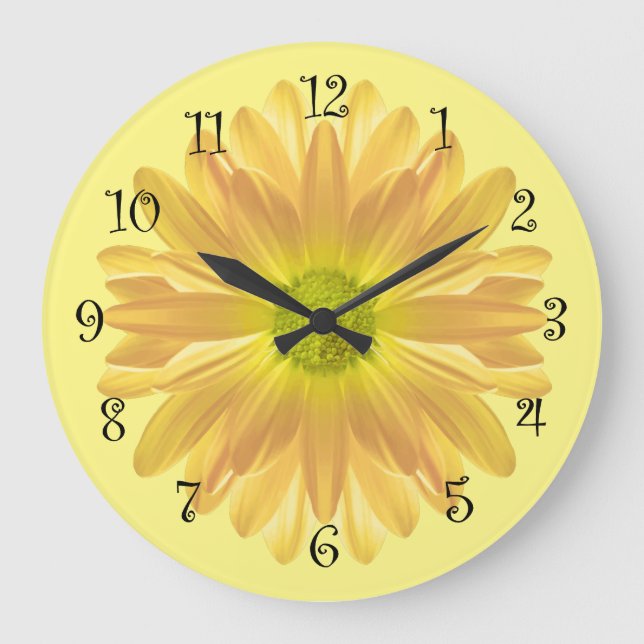 Gelbe Daisy Kitchenuhr Große Wanduhr (Vorderseite)
