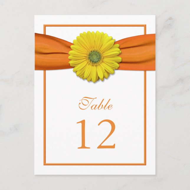 Gelbe Daisy Orange Ribbon-Tischnummer Postkarte (Vorderseite)