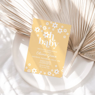 Gelbe Daisy Retro-Blumen-Baby-Shower-Einladung Einladung