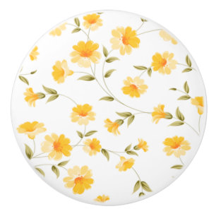 Gelbe Daisy-Schubladengriff Kleine florale Vinta Keramikknauf