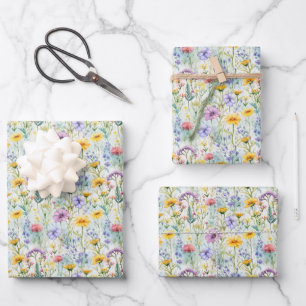 Gelbe Daisy-Wildblume Blumenmuster Geschenkpapier Set