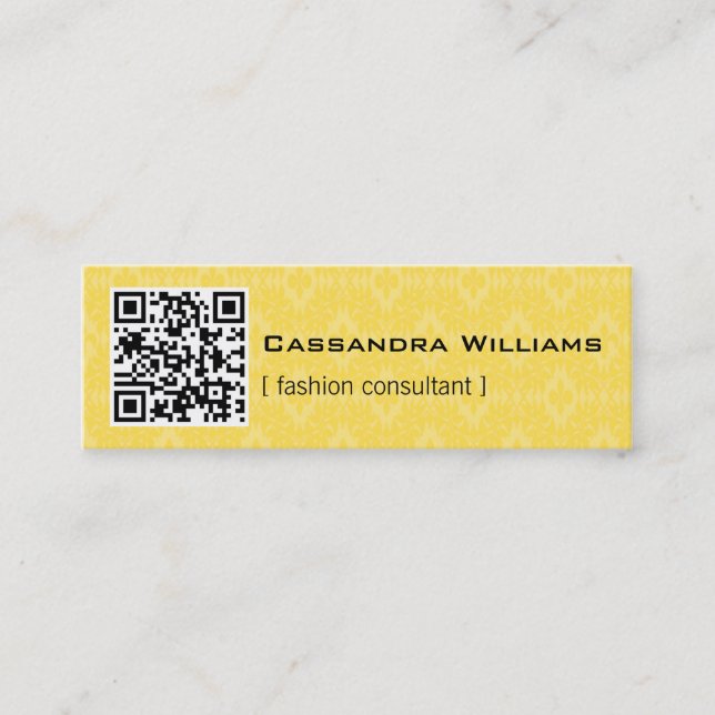 Gelbe Damask QR CODE Mini Business Cards Mini Visitenkarte (Vorderseite)
