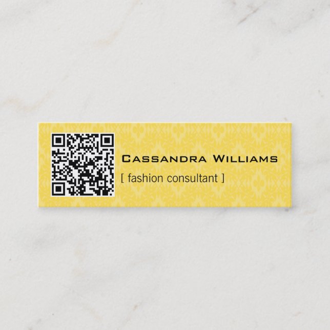 Gelbe Damask QR CODE Mini Business Cards Visitenkarte (Vorderseite)