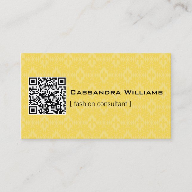 Gelbe Damask QR CODE Visitenkarten Visitenkarte (Vorderseite)