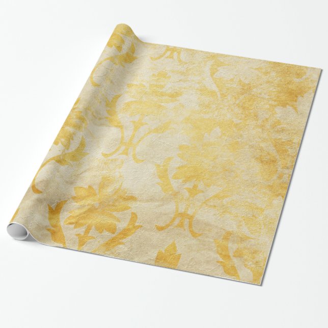 Gelbe Damast-Grungy Muster Geschenkpapier (Ungerollt)