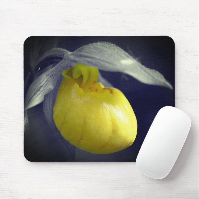 Gelbe Dame Slipper Orchid-Blume partielle Farbe Mousepad (Mit Mouse)