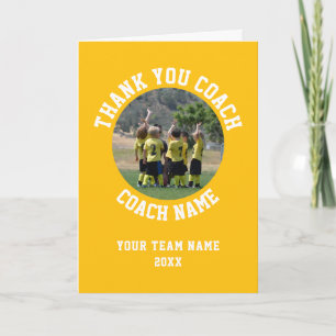 Gelbe Dankeschön-Trainerkarte Teamname Foto Dankeskarte