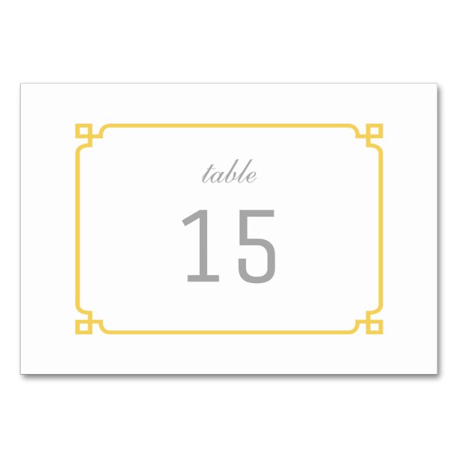 Gelbe Deko Chic Table Card Tischnummer (Vorderseite)