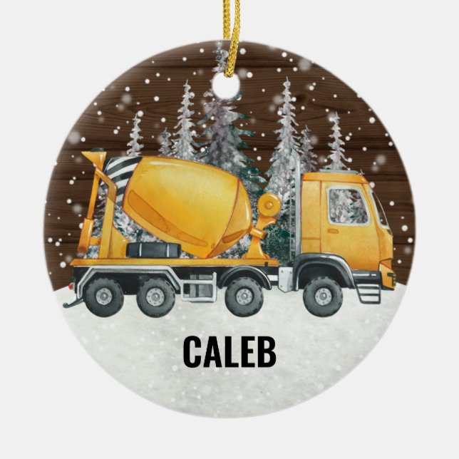 Gelbe Dump Truck Konstruktionsfahrzeug Weihnachten Keramik Ornament (Vorne)