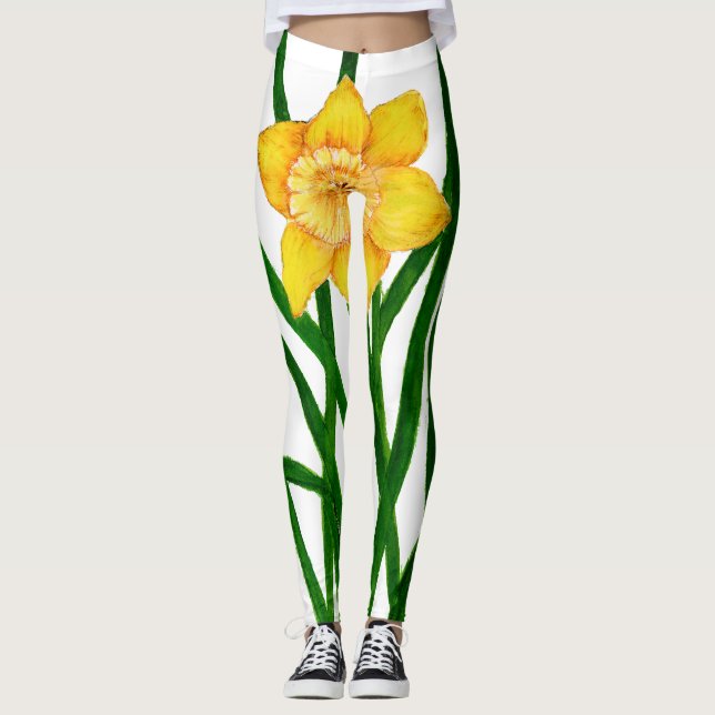 Gelbe düsterne Aquarellmalerei Leggings (Vorderseite)