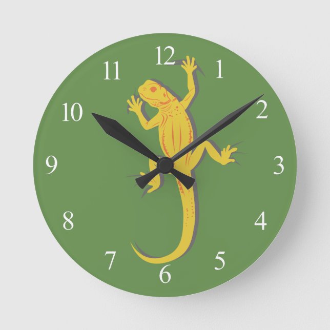 Gelbe Eidechse Runde Wanduhr (Vorderseite)