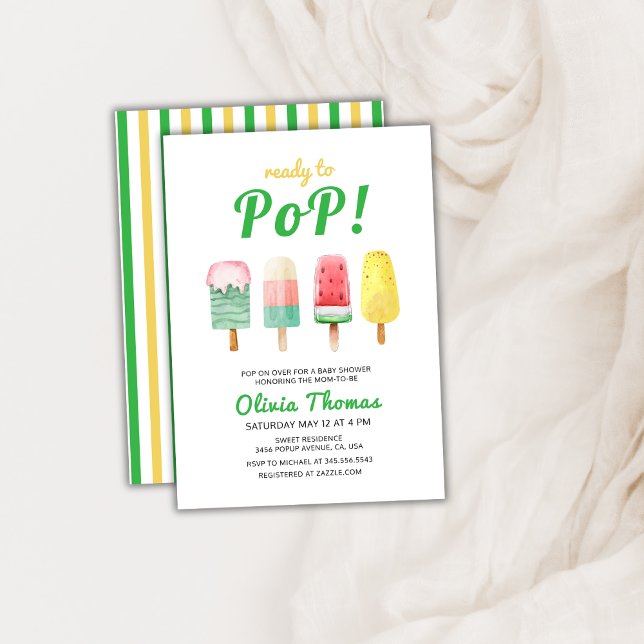 Gelbe Eiscreme für den Pop Babydusche Einladung (Green Yellow Ice Cream Ready To Pop Baby Shower Invitation)