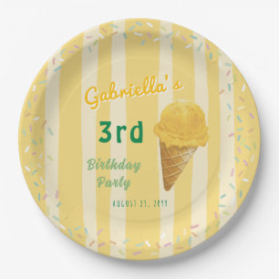 Gelbe Eiscrème-Sprinkle-Sommer-Geburtstagsfeier Pappteller