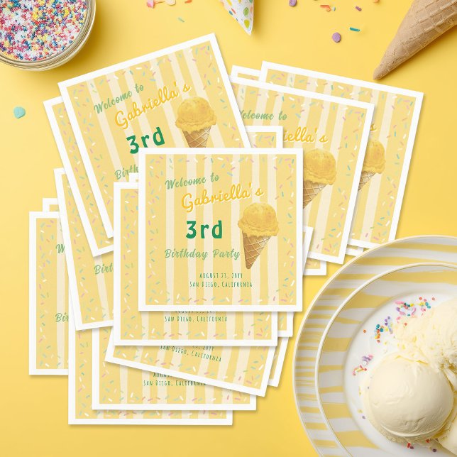 Gelbe Eiswaffel-Sommer-Geburtstagsfeier  Serviette (Von Creator hochgeladen)