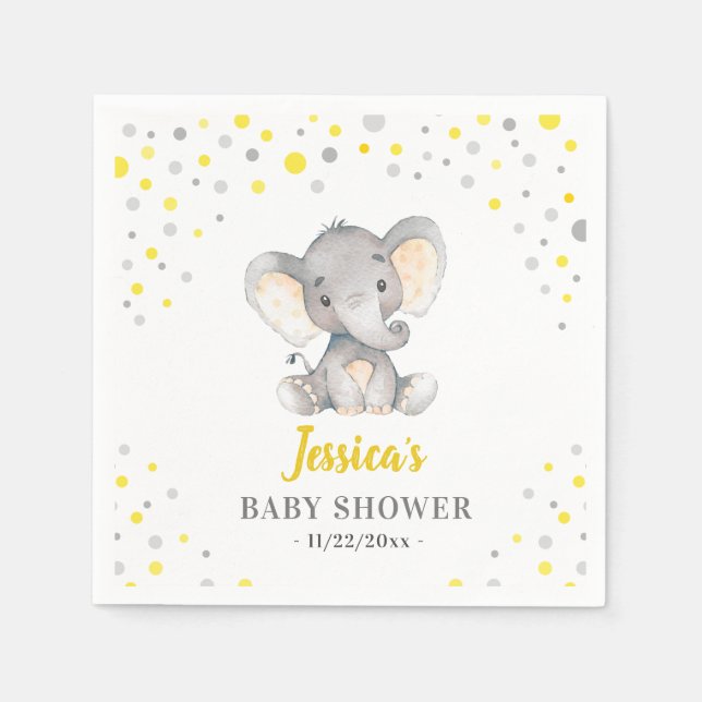 Gelbe Elefant Babydusche Kleines Erdnuss-Party Serviette (Vorderseite)