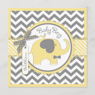 Gelbe Elefant Bow-Krawatte Zickzack Print Baby Sho Einladung