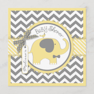 Gelbe Elefant Bow-Krawatte Zickzack Print Baby Sho Einladung