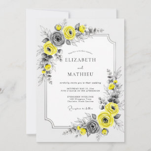 Gelbe elegante botanische Hochzeit Einladung