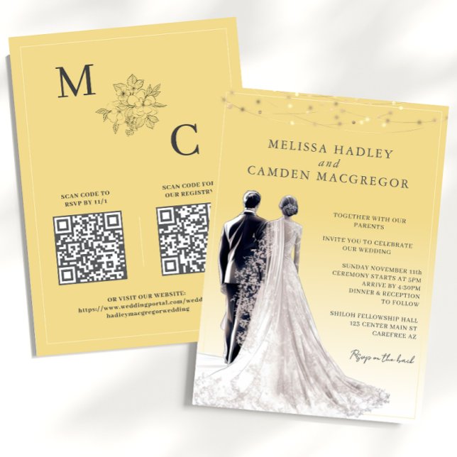 Gelbe Elegante Moderne QR Code Hochzeit Einladung (Von Creator hochgeladen)