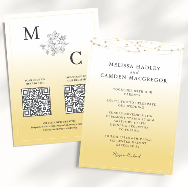 Gelbe Elegante QR Code Hochzeit Einladung (Von Creator hochgeladen)